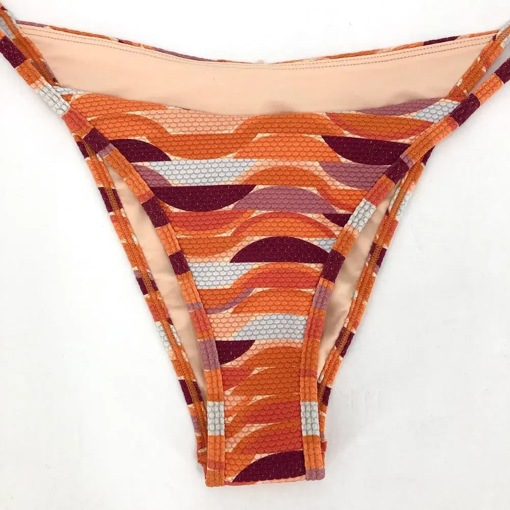 L*SPACE Women's Jay Bitsy Bikini Bottom Medium Orange The Wedge Printed NWT